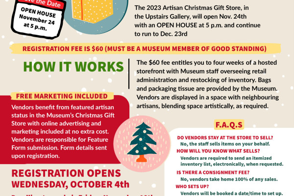 A flyer with text and information explaining how the Kitimat Museum & Archive's Artisan Christmas Gift Store works.
